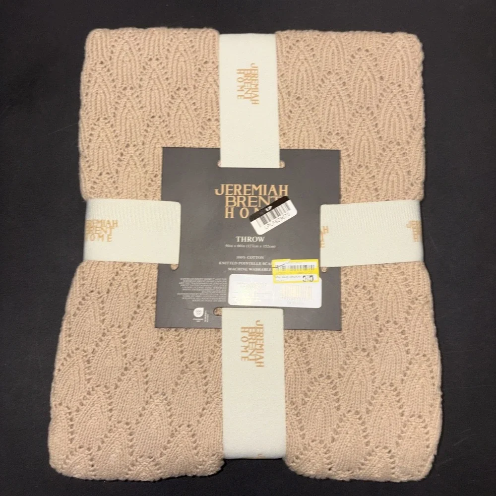 Sand Jeremiah Brent Home 100% Cotton Knitted Pointelle Scallop 50in x 60in 20748